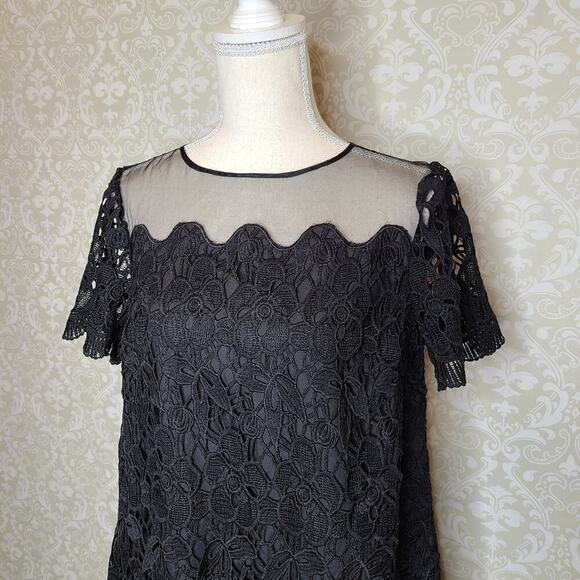 Asos Black Floral Crochet Overlay Dress Size 6 - Picture 3 of 14